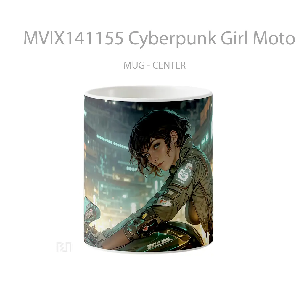 Mug Cyberpunk Girl Motorcycle Sci Fi Gelas Keramik Unik