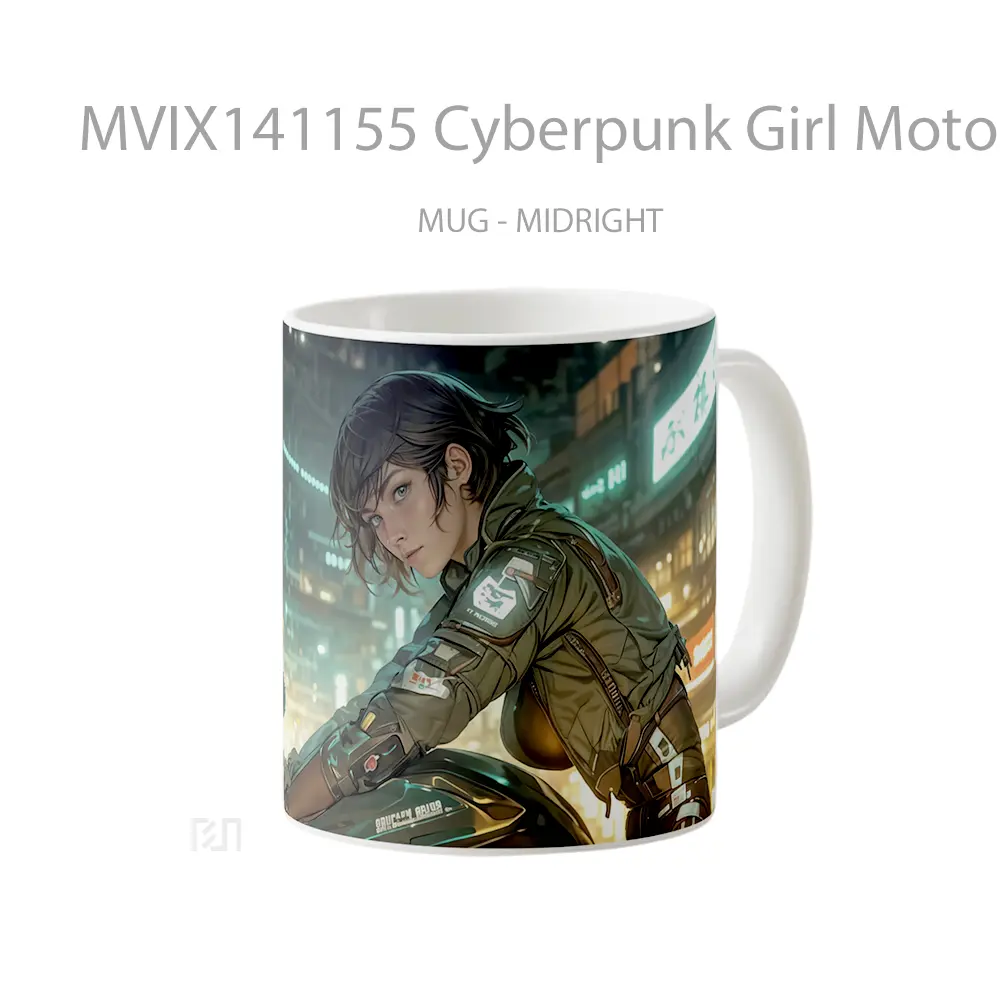 Mug Cyberpunk Girl Motorcycle Sci Fi Gelas Keramik Unik - All-side / Desain
