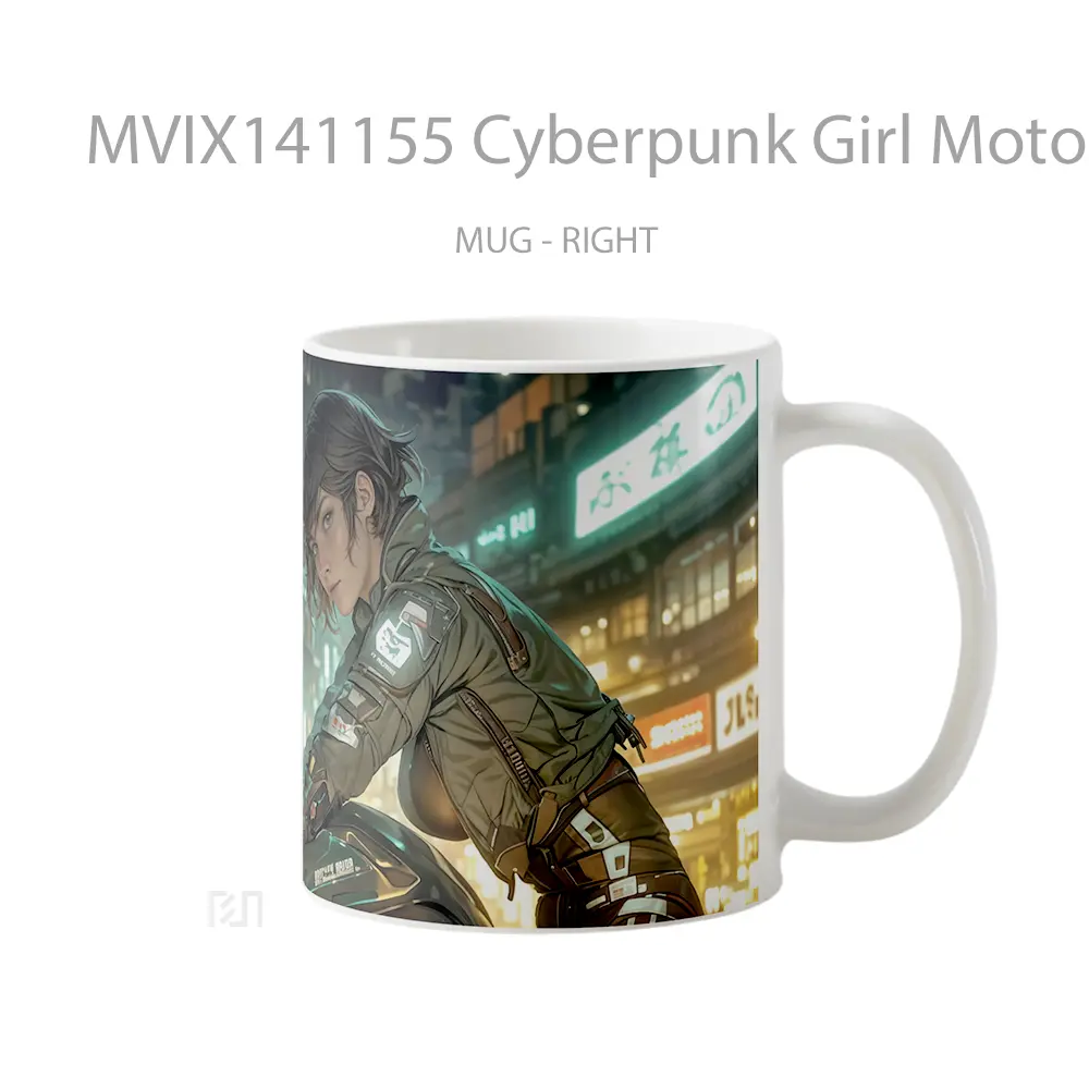 Mug Cyberpunk Girl Motorcycle Sci Fi Gelas Keramik Unik - All-side / Desain