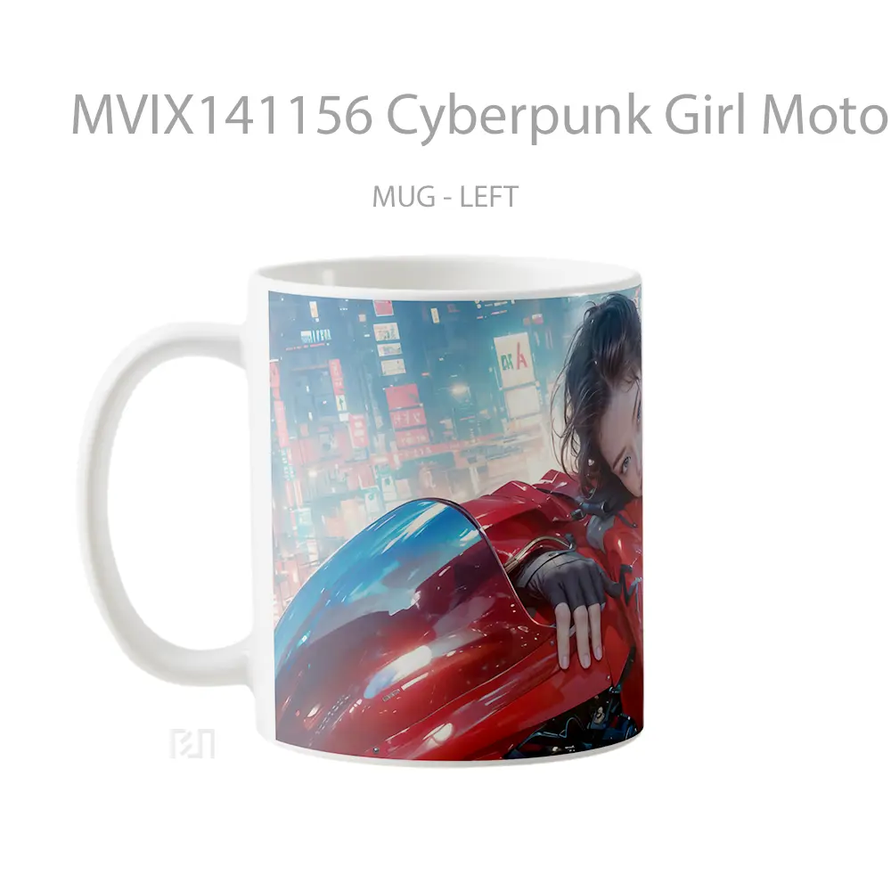 Mug Cyberpunk Girl Motorcycle Sci Fi Gelas Keramik Unik - All-side / Desain
