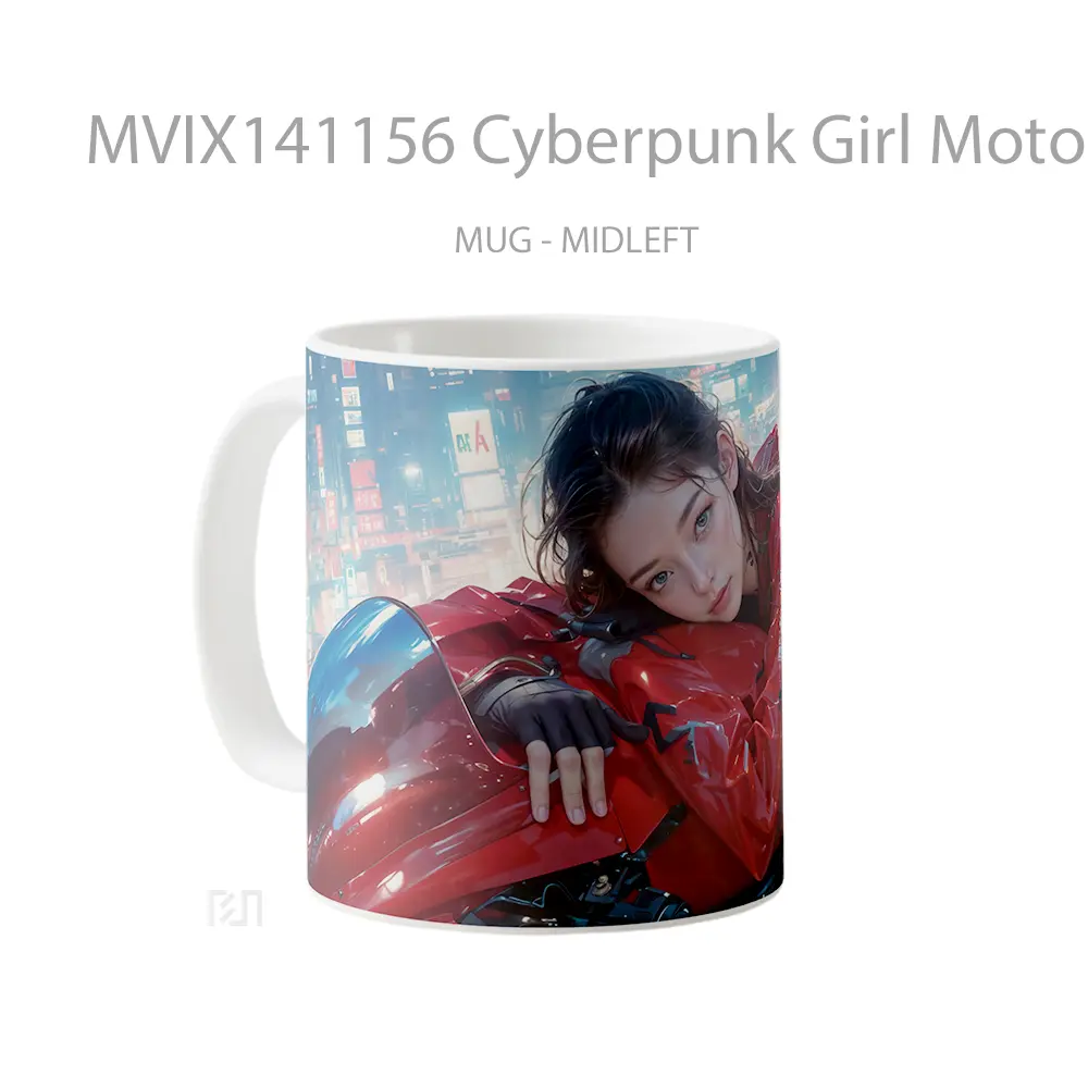 Mug Cyberpunk Girl Motorcycle Sci Fi Gelas Keramik Unik - All-side / Desain