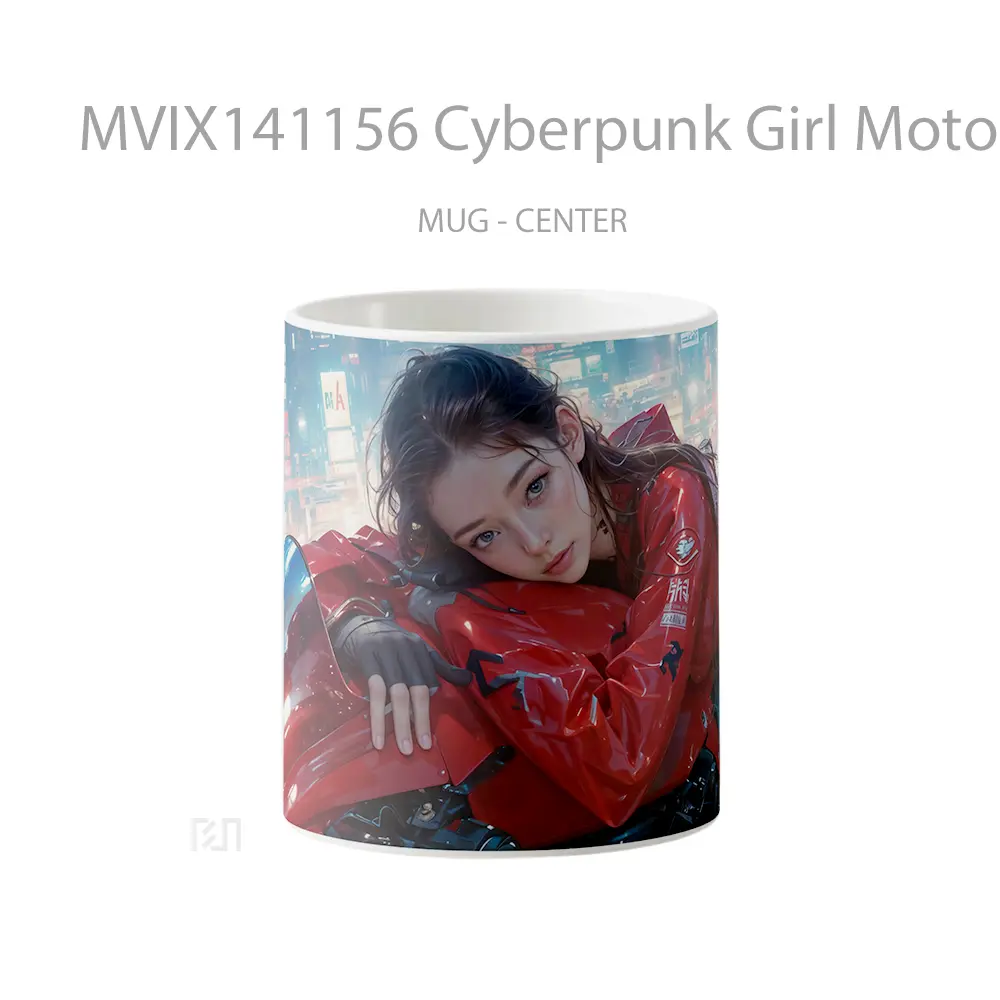 Mug Cyberpunk Girl Motorcycle Sci Fi Gelas Keramik Unik