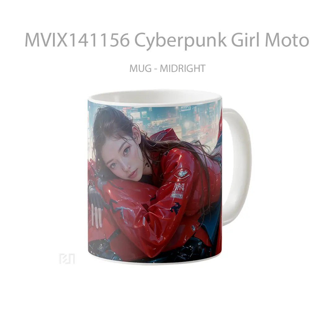 Mug Cyberpunk Girl Motorcycle Sci Fi Gelas Keramik Unik - All-side / Desain