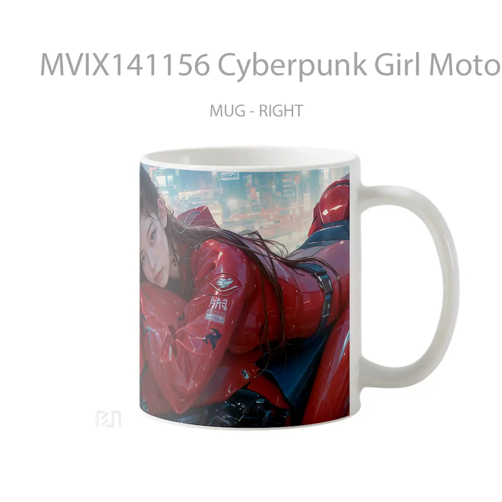 Mug Cyberpunk Girl Motorcycle Sci Fi Gelas Keramik Unik - All-side / Desain