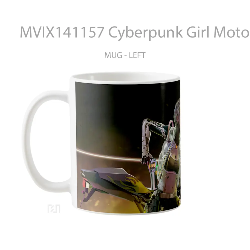 Mug Cyberpunk Girl Motorcycle Sci Fi Gelas Keramik Unik - All-side / Desain