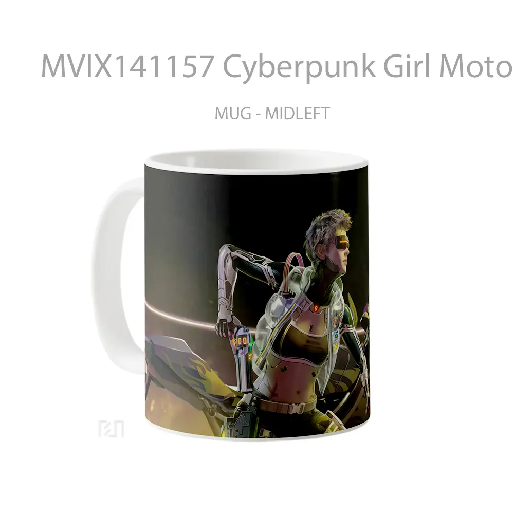 Mug Cyberpunk Girl Motorcycle Sci Fi Gelas Keramik Unik - All-side / Desain