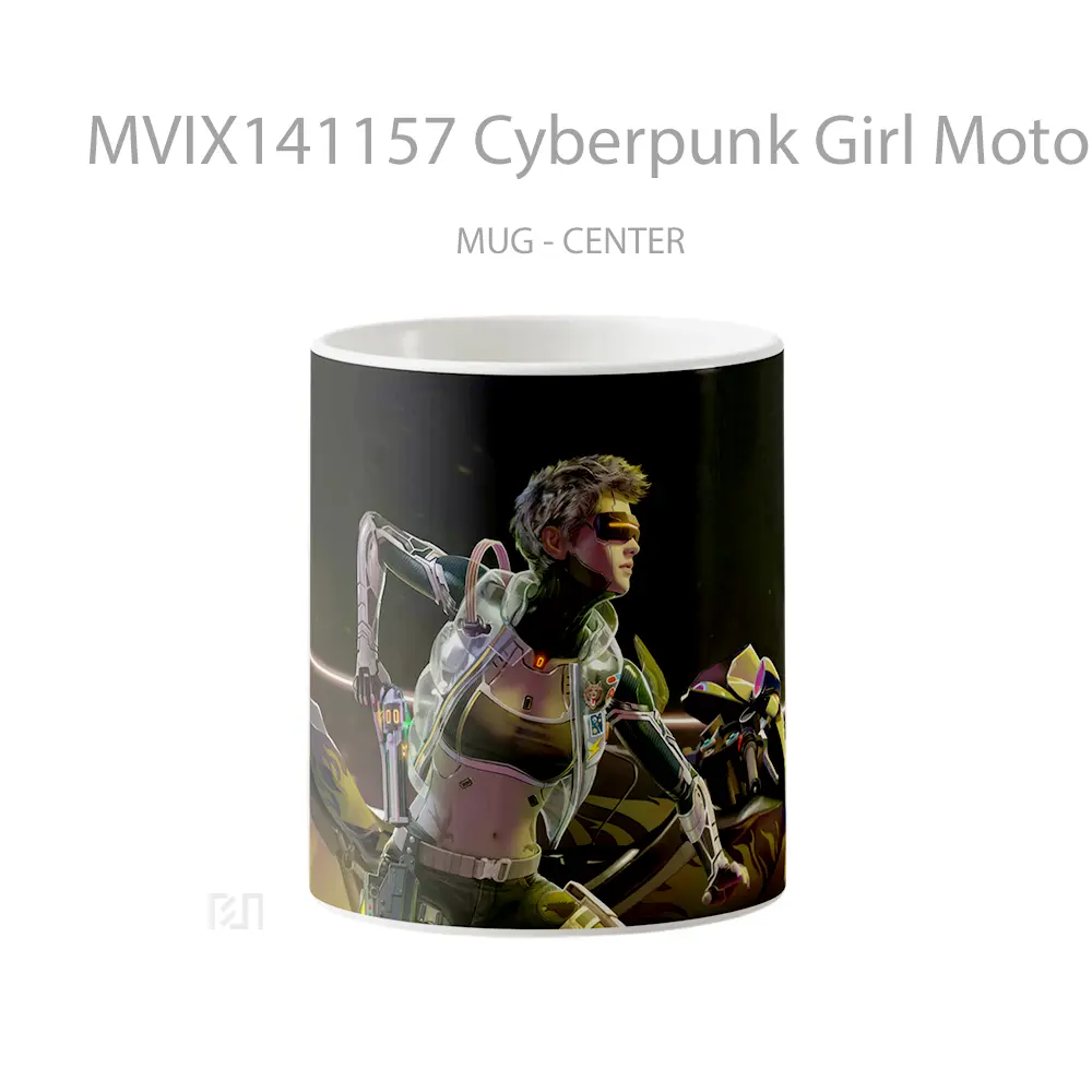 Mug Cyberpunk Girl Motorcycle Sci Fi Gelas Keramik Unik