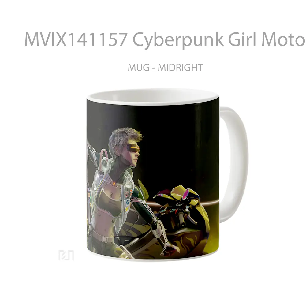 Mug Cyberpunk Girl Motorcycle Sci Fi Gelas Keramik Unik - All-side / Desain