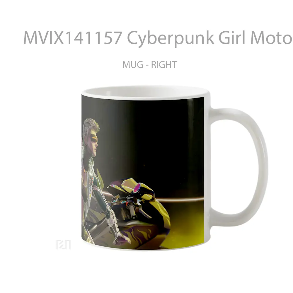 Mug Cyberpunk Girl Motorcycle Sci Fi Gelas Keramik Unik - All-side / Desain