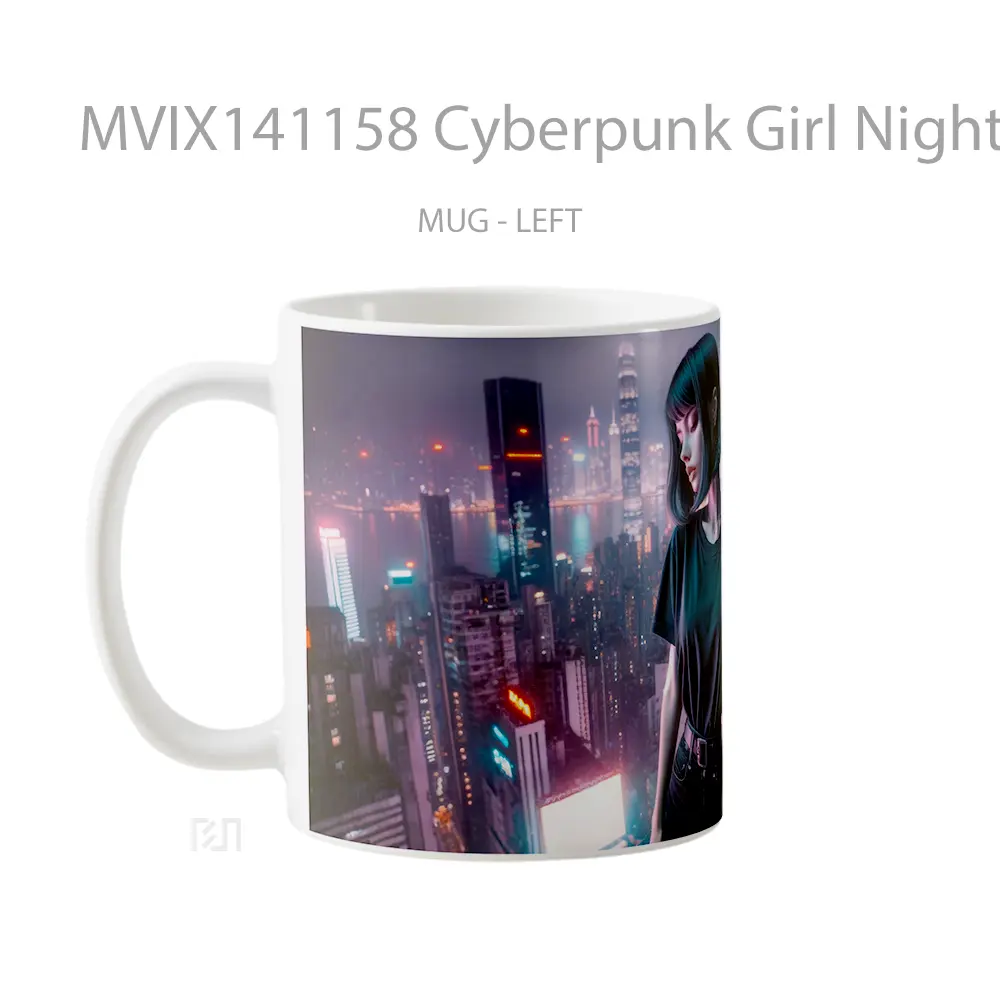 Mug Cyberpunk Girl Night City Buildings Sci F Gelas Keramik Unik - All-side / Desain