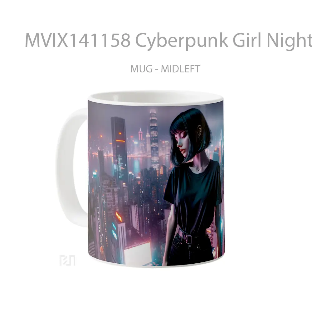 Mug Cyberpunk Girl Night City Buildings Sci F Gelas Keramik Unik - All-side / Desain