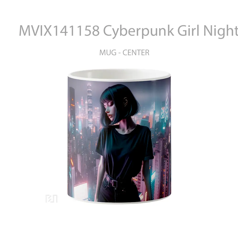 Mug Cyberpunk Girl Night City Buildings Sci F Gelas Keramik Unik