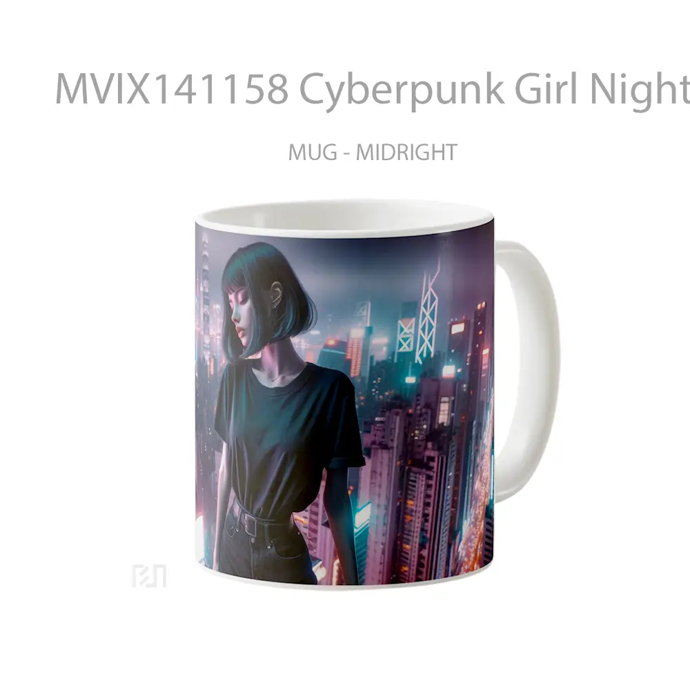 Mug Cyberpunk Girl Night City Buildings Sci F Gelas Keramik Unik - All-side / Desain