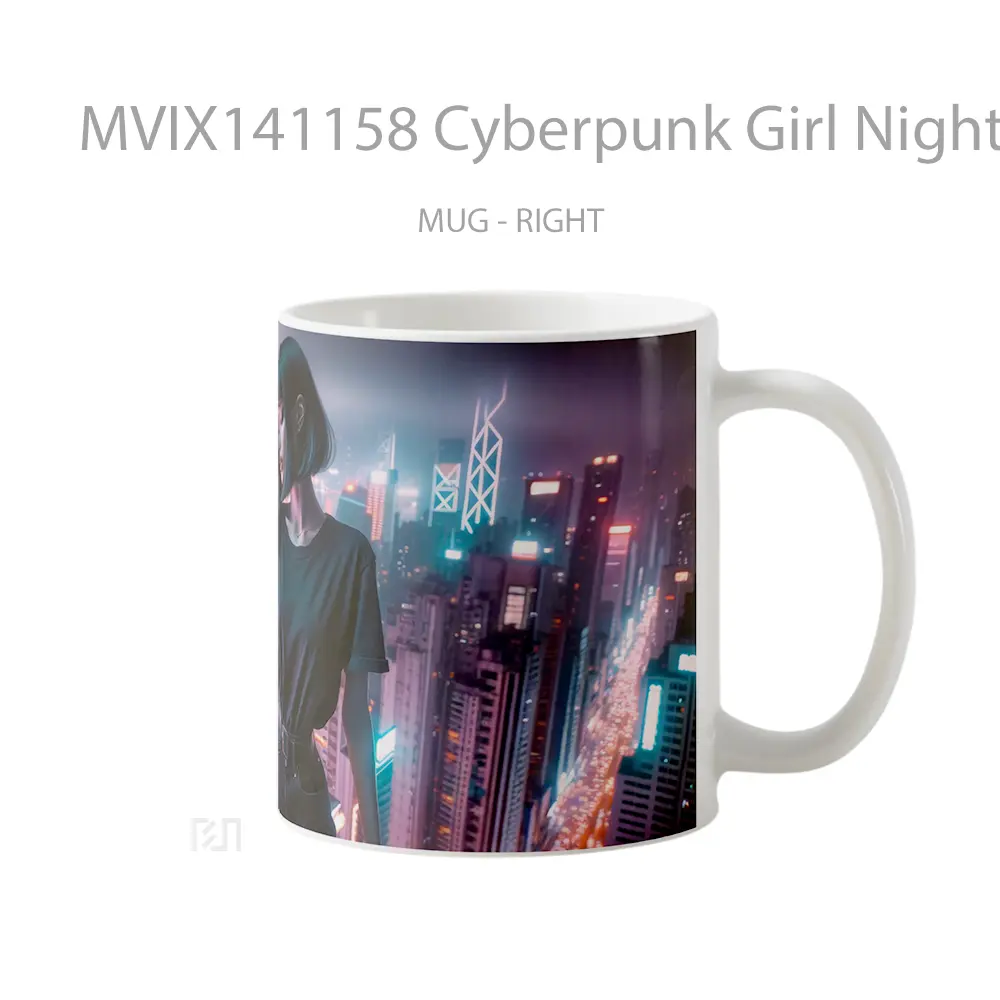 Mug Cyberpunk Girl Night City Buildings Sci F Gelas Keramik Unik - All-side / Desain