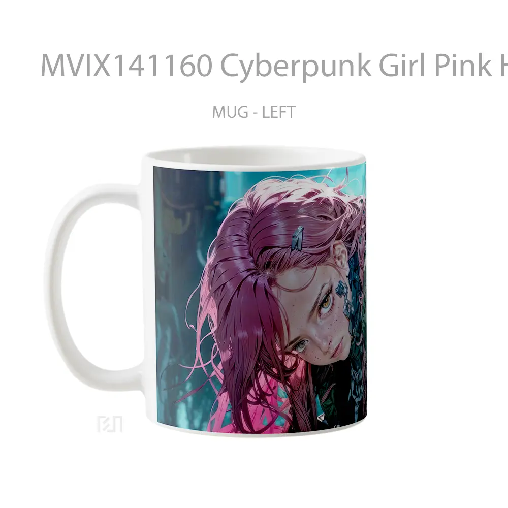Mug Cyberpunk Girl Pink Hair Sci Fi Gelas Keramik Unik - All-side / Desain