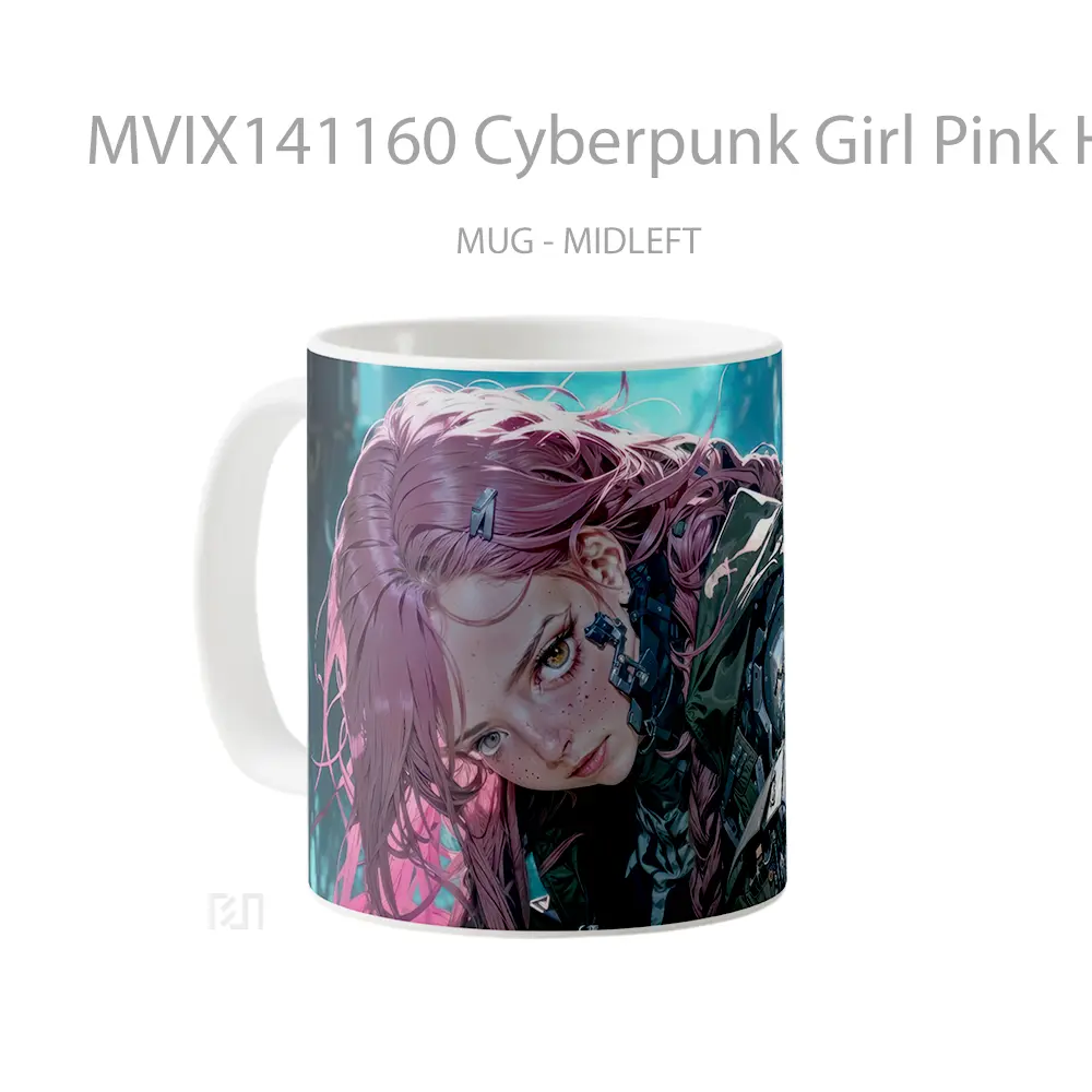 Mug Cyberpunk Girl Pink Hair Sci Fi Gelas Keramik Unik - All-side / Desain