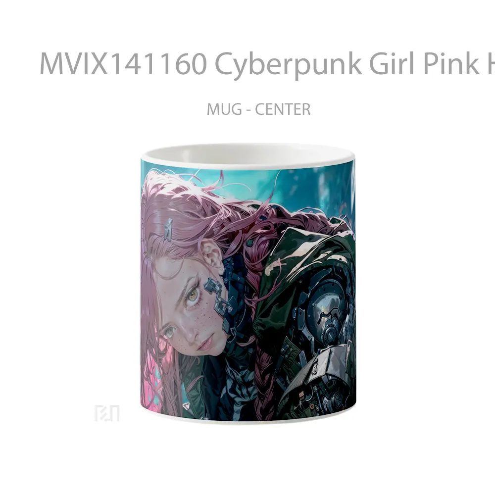 Mug Cyberpunk Girl Pink Hair Sci Fi Gelas Keramik Unik