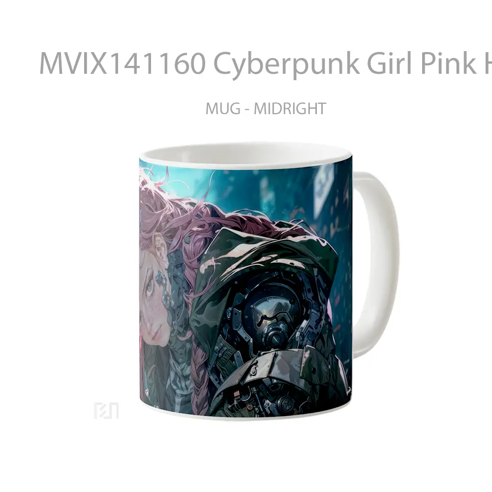 Mug Cyberpunk Girl Pink Hair Sci Fi Gelas Keramik Unik - All-side / Desain