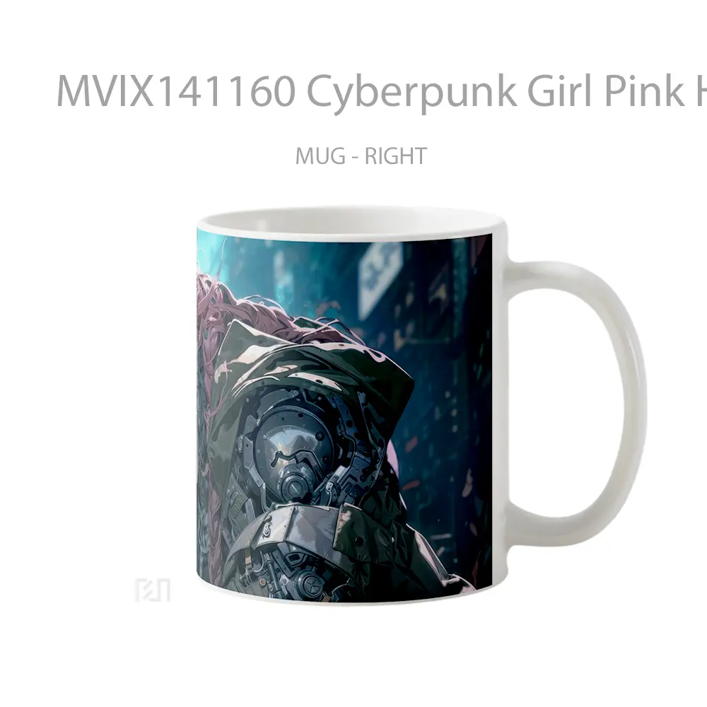 Mug Cyberpunk Girl Pink Hair Sci Fi Gelas Keramik Unik - All-side / Desain