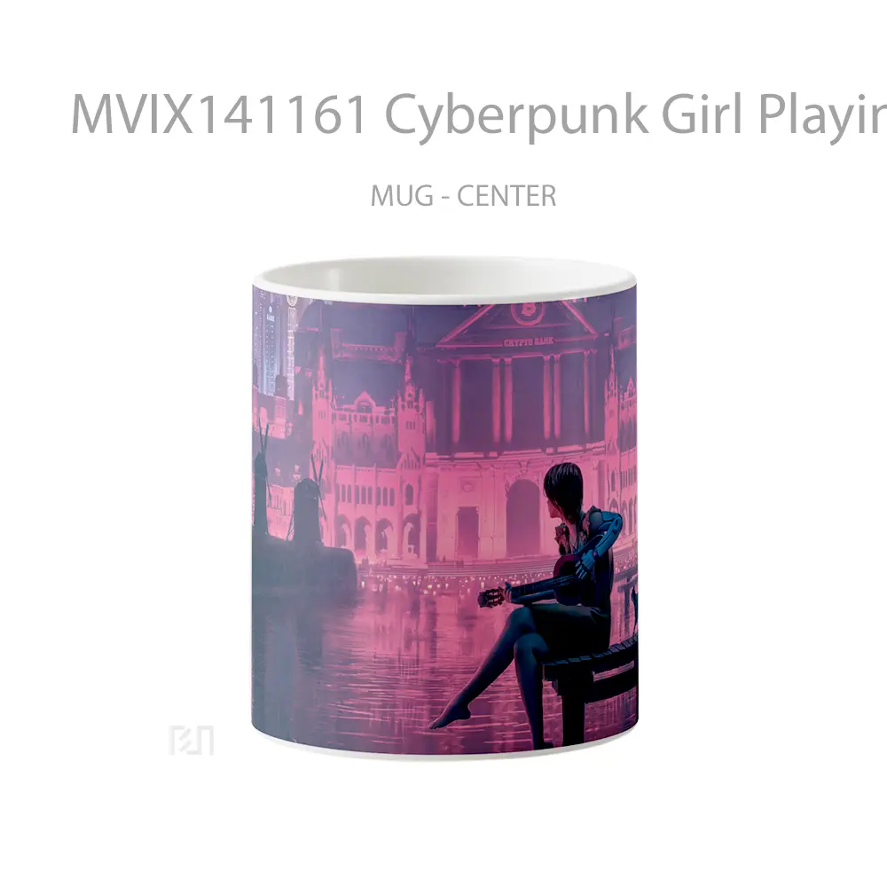 Mug Cyberpunk Girl Playing Guitar With Ca Gelas Keramik Unik