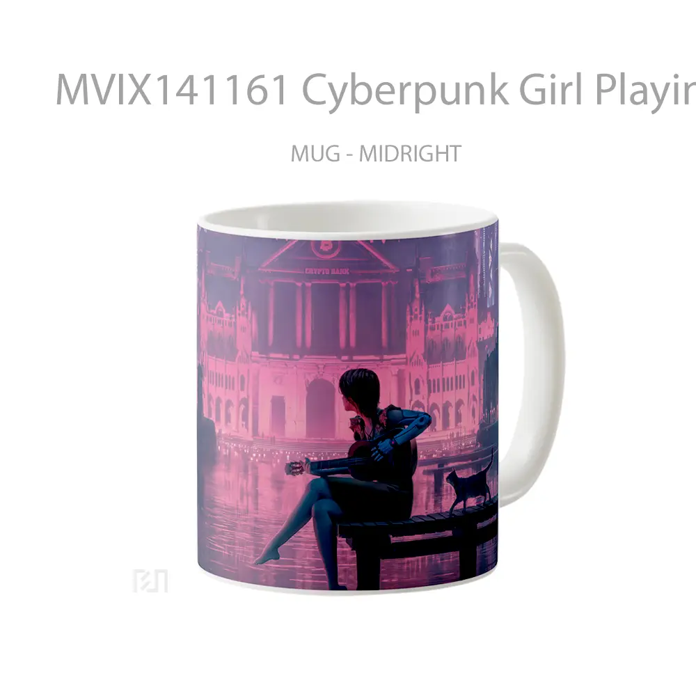 Mug Cyberpunk Girl Playing Guitar With Ca Gelas Keramik Unik - All-side / Desain