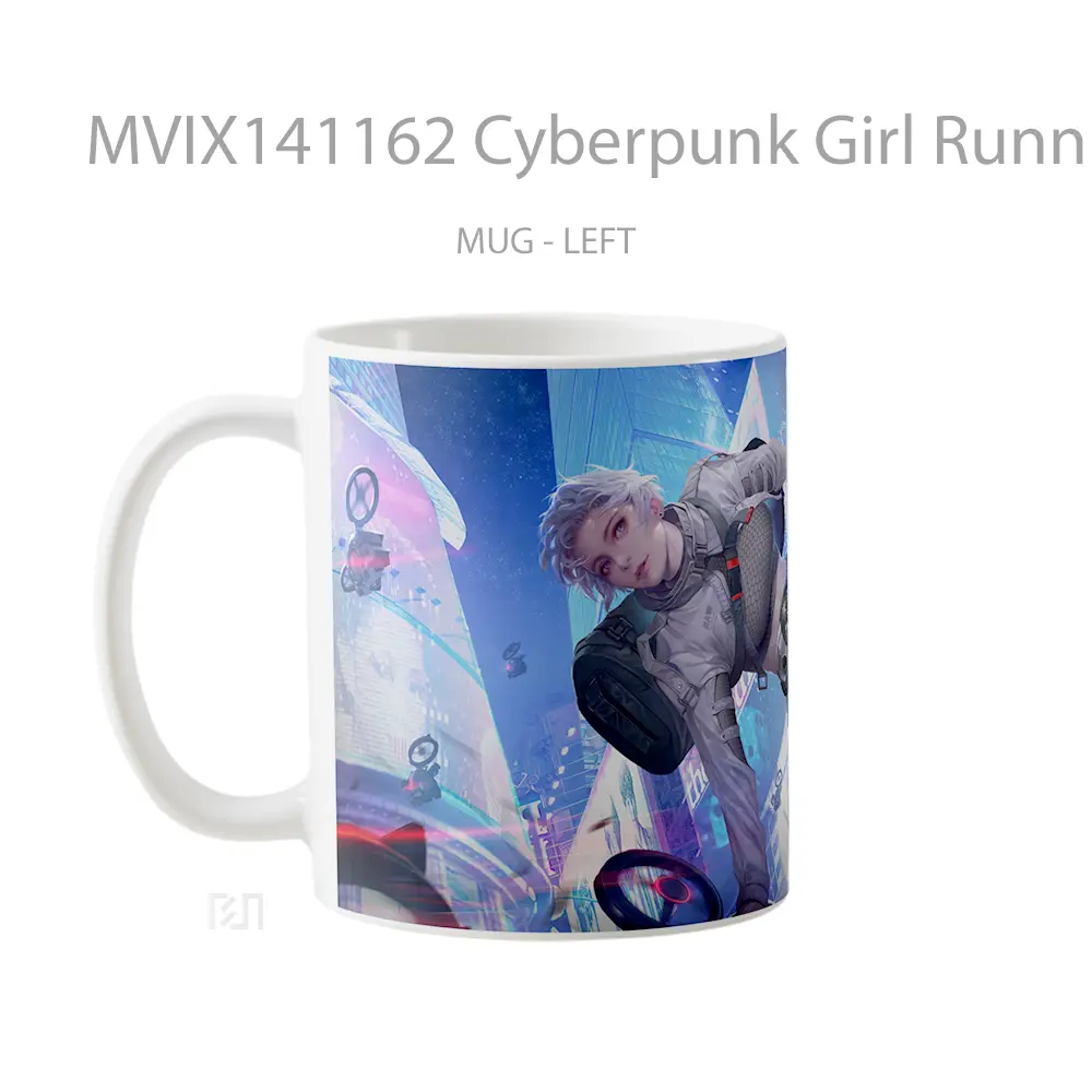 Mug Cyberpunk Girl Running Sci Fi Gelas Keramik Unik - All-side / Desain