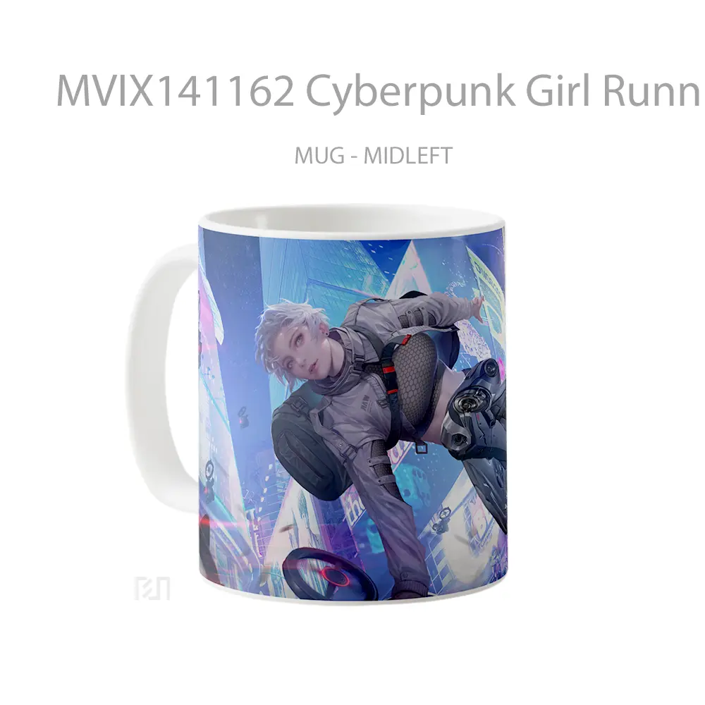 Mug Cyberpunk Girl Running Sci Fi Gelas Keramik Unik - All-side / Desain