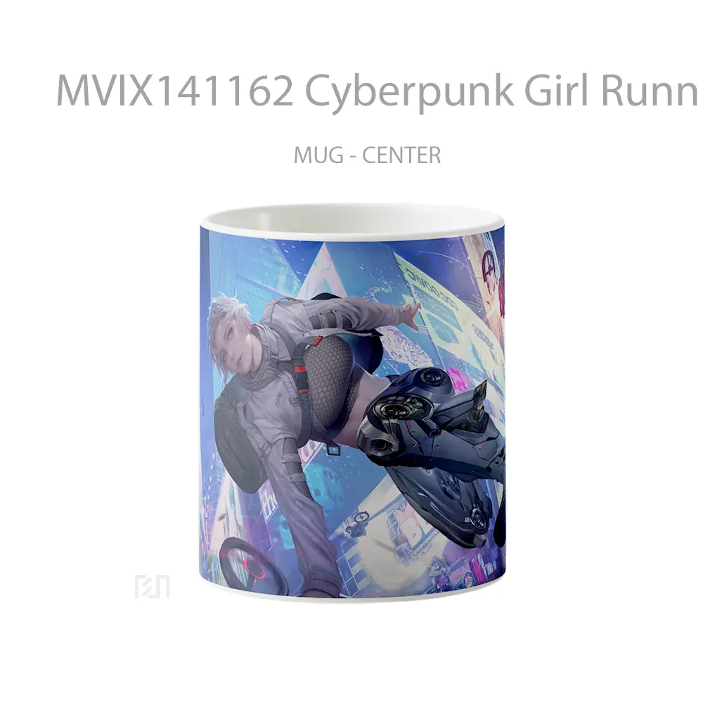 Mug Cyberpunk Girl Running Sci Fi Gelas Keramik Unik