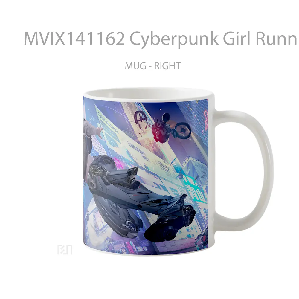 Mug Cyberpunk Girl Running Sci Fi Gelas Keramik Unik - All-side / Desain