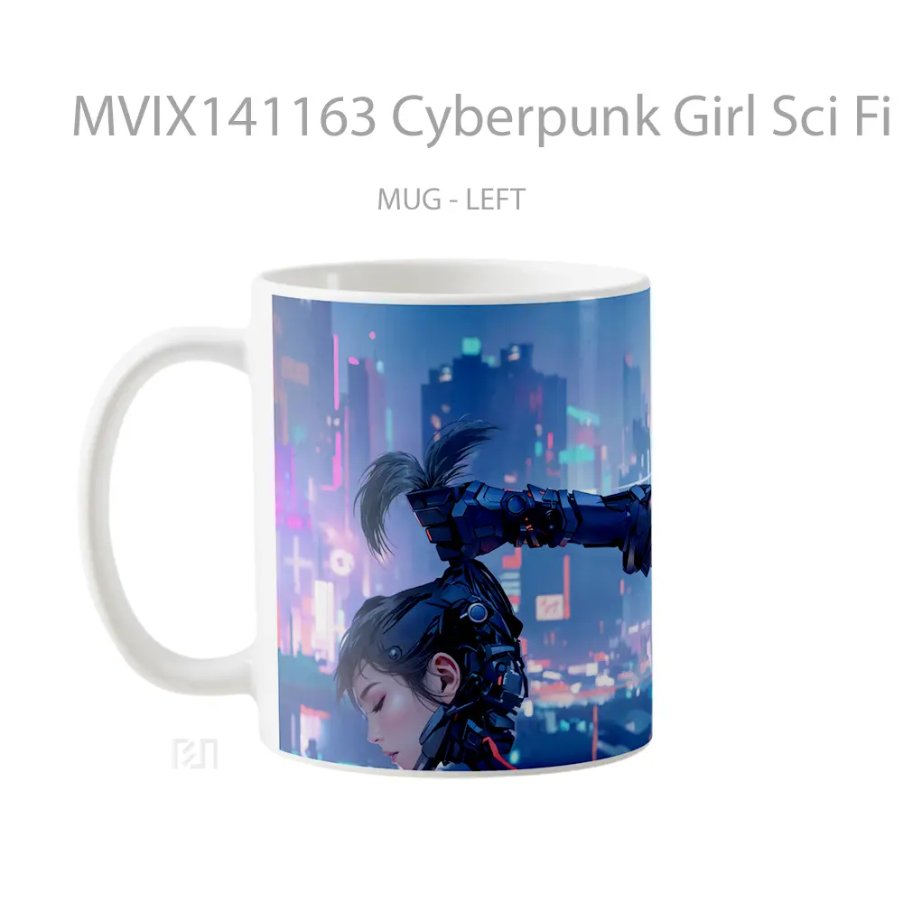 Mug Cyberpunk Girl Sci Fi City Gelas Keramik Unik - All-side / Desain