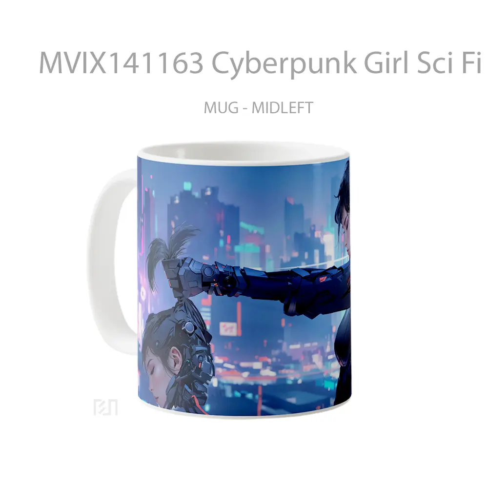 Mug Cyberpunk Girl Sci Fi City Gelas Keramik Unik - All-side / Desain