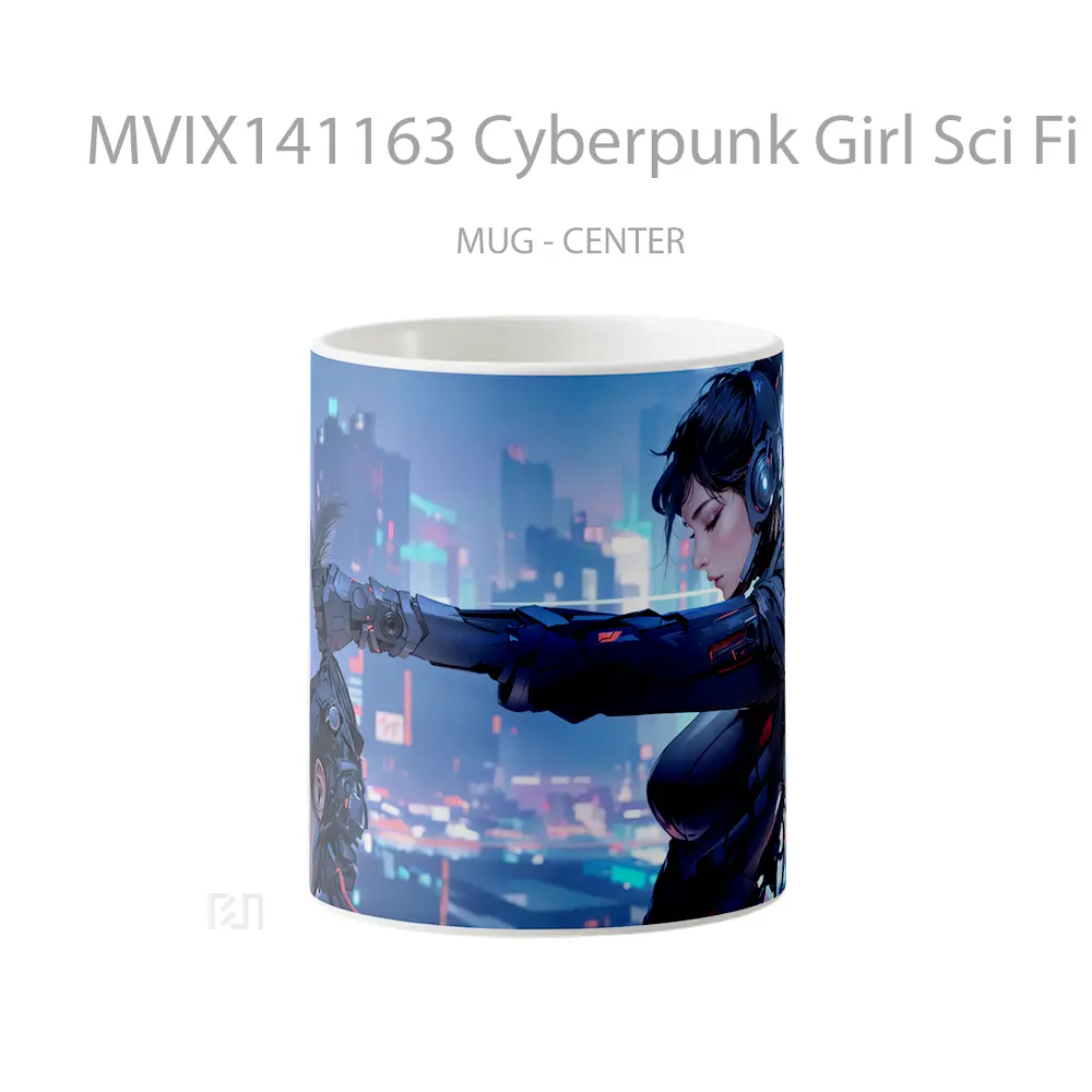 Mug Cyberpunk Girl Sci Fi City Gelas Keramik Unik