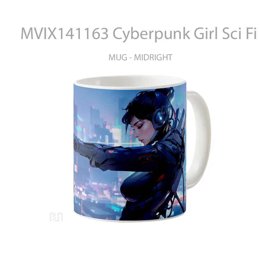 Mug Cyberpunk Girl Sci Fi City Gelas Keramik Unik - All-side / Desain