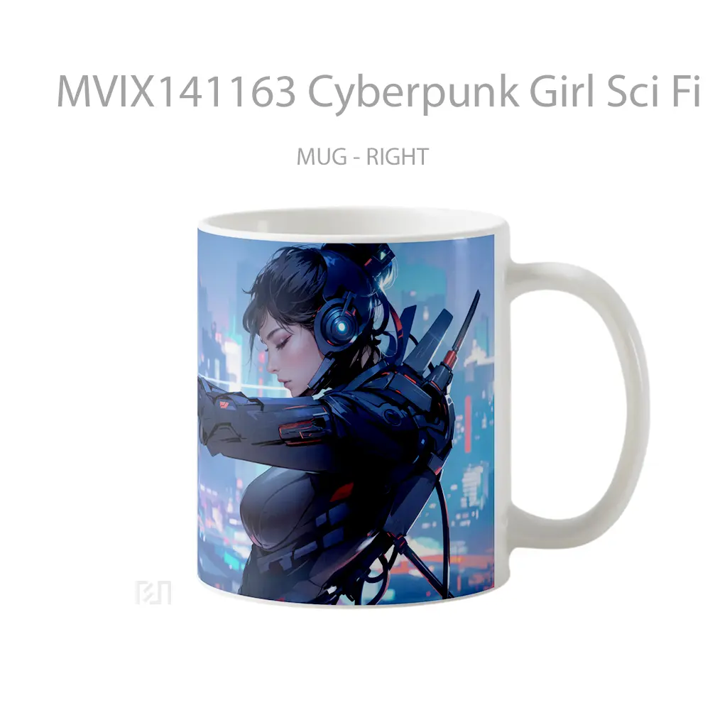 Mug Cyberpunk Girl Sci Fi City Gelas Keramik Unik - All-side / Desain