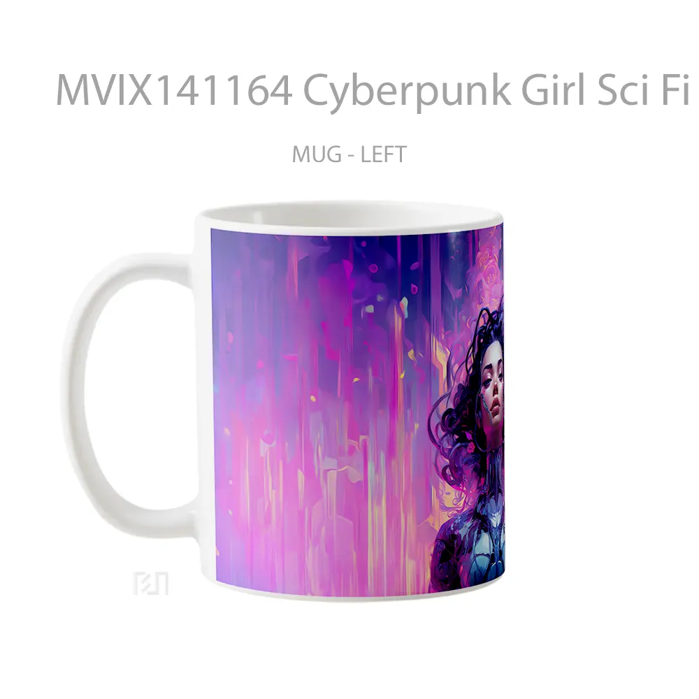 Mug Cyberpunk Girl Sci Fi Colorful Digital Art Gelas Keramik Unik - All-side / Desain