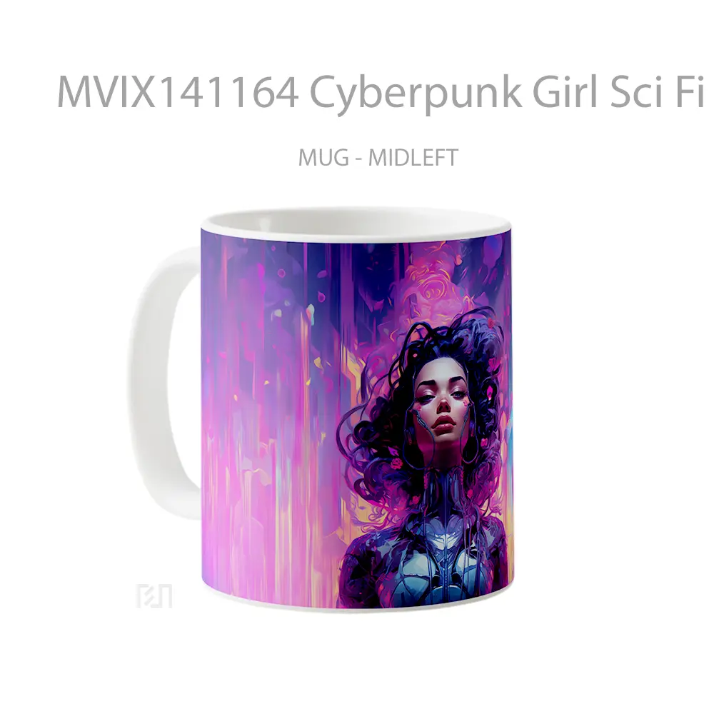 Mug Cyberpunk Girl Sci Fi Colorful Digital Art Gelas Keramik Unik - All-side / Desain