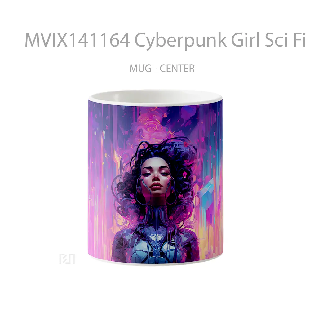 Mug Cyberpunk Girl Sci Fi Colorful Digital Art Gelas Keramik Unik