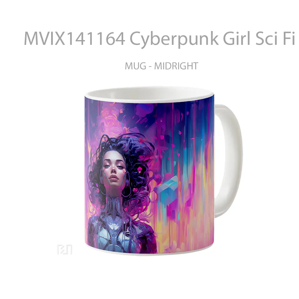 Mug Cyberpunk Girl Sci Fi Colorful Digital Art Gelas Keramik Unik - All-side / Desain