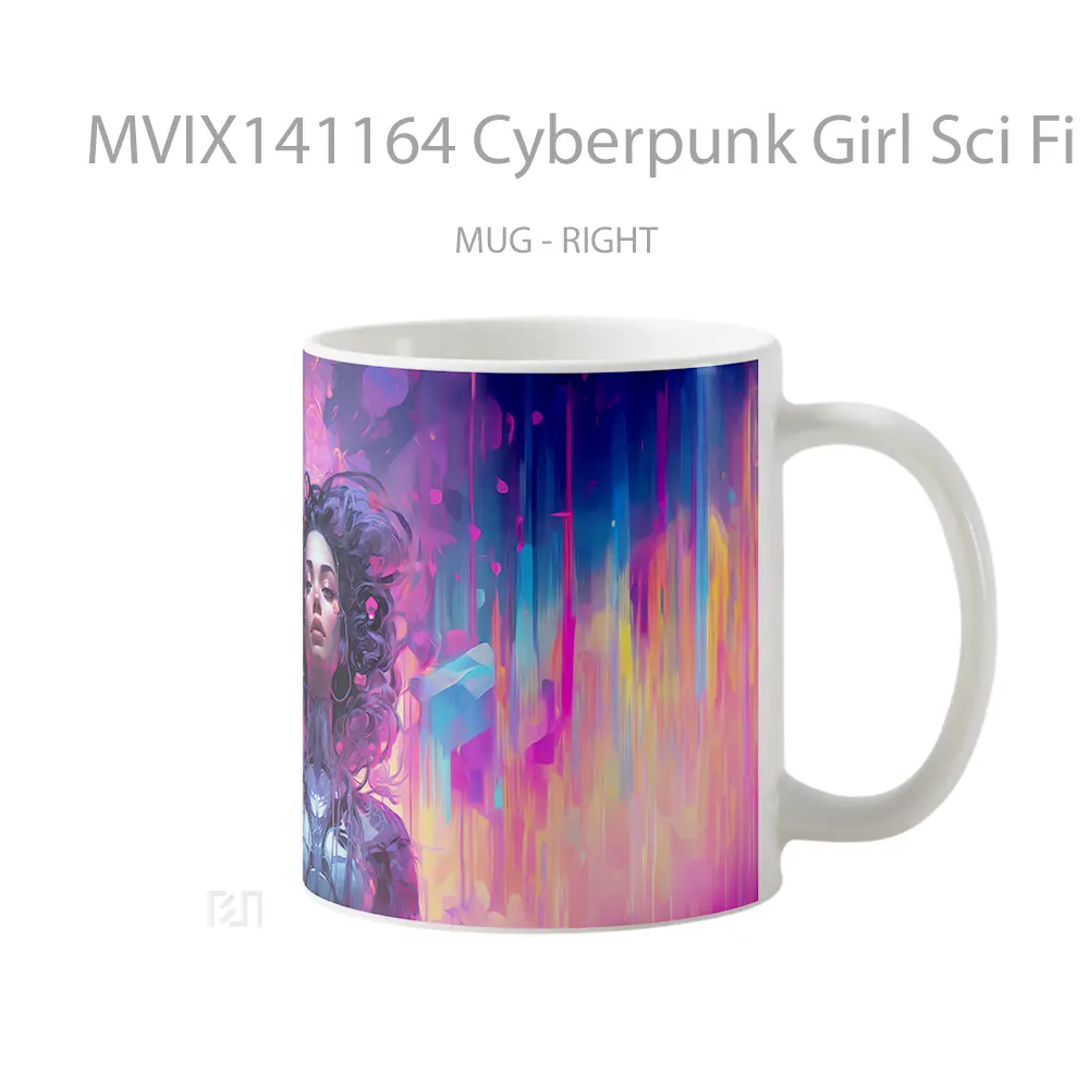 Mug Cyberpunk Girl Sci Fi Colorful Digital Art Gelas Keramik Unik - All-side / Desain