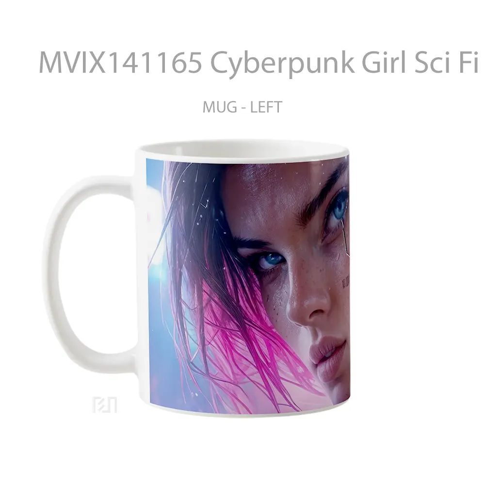 Mug Cyberpunk Girl Sci Fi Digital Art Gelas Keramik Unik - All-side / Desain