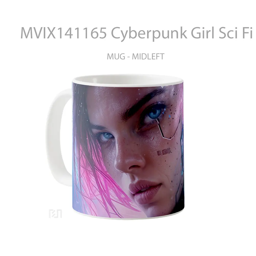 Mug Cyberpunk Girl Sci Fi Digital Art Gelas Keramik Unik - All-side / Desain