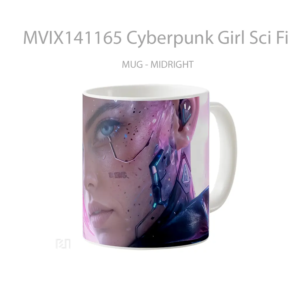 Mug Cyberpunk Girl Sci Fi Digital Art Gelas Keramik Unik - All-side / Desain
