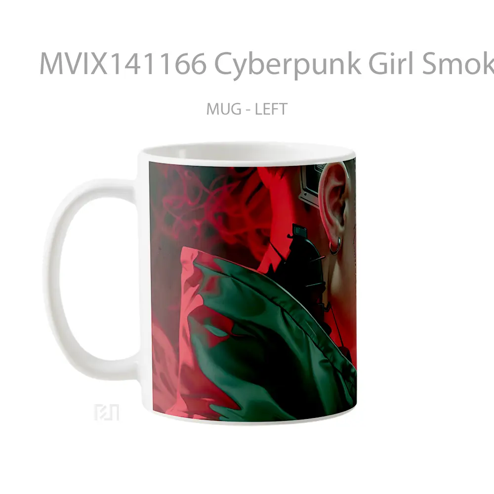Mug Cyberpunk Girl Smoking Sci Fi Gelas Keramik Unik - All-side / Desain