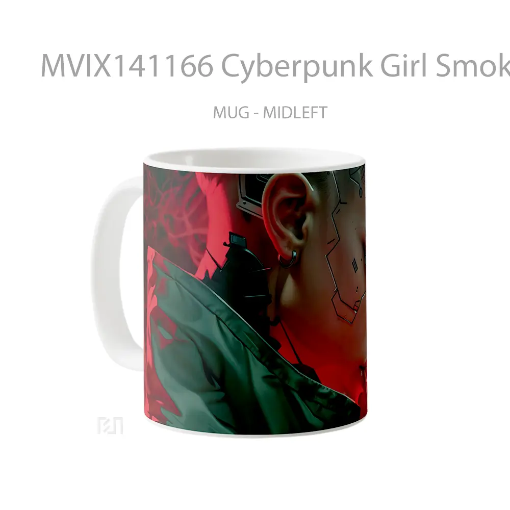Mug Cyberpunk Girl Smoking Sci Fi Gelas Keramik Unik - All-side / Desain
