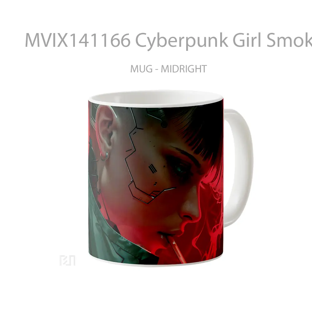 Mug Cyberpunk Girl Smoking Sci Fi Gelas Keramik Unik - All-side / Desain