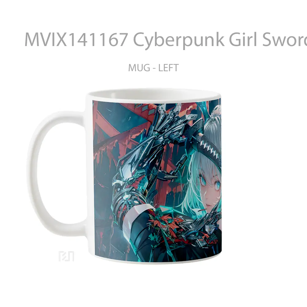 Mug Cyberpunk Girl Sword Katan Gelas Keramik Unik - All-side / Desain