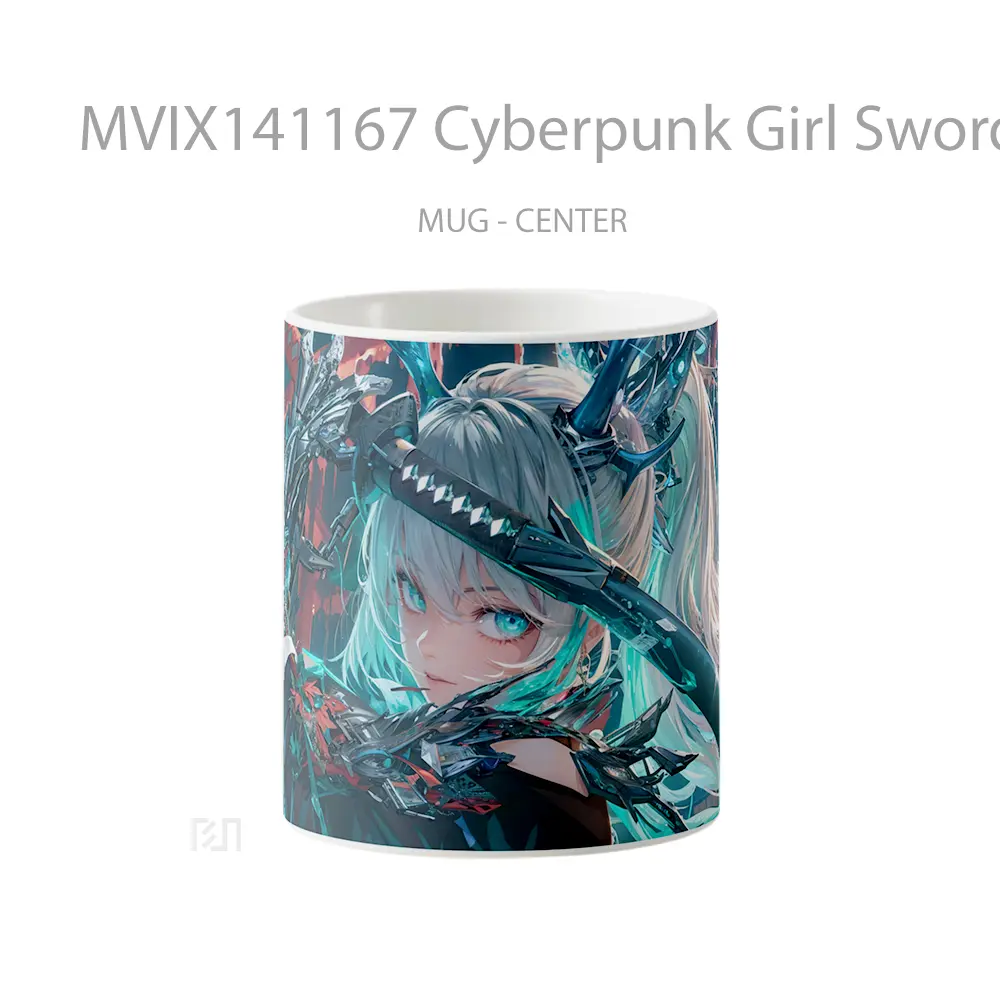 Mug Cyberpunk Girl Sword Katan Gelas Keramik Unik