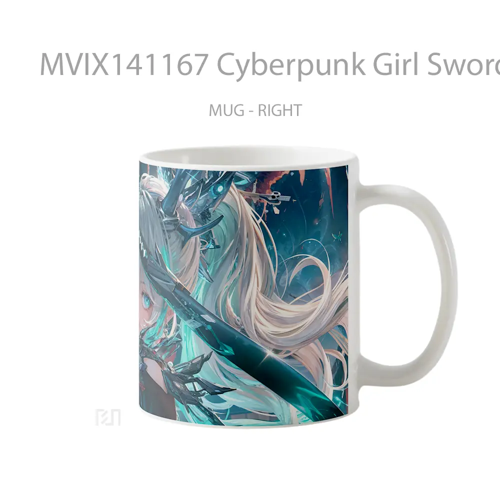 Mug Cyberpunk Girl Sword Katan Gelas Keramik Unik - All-side / Desain