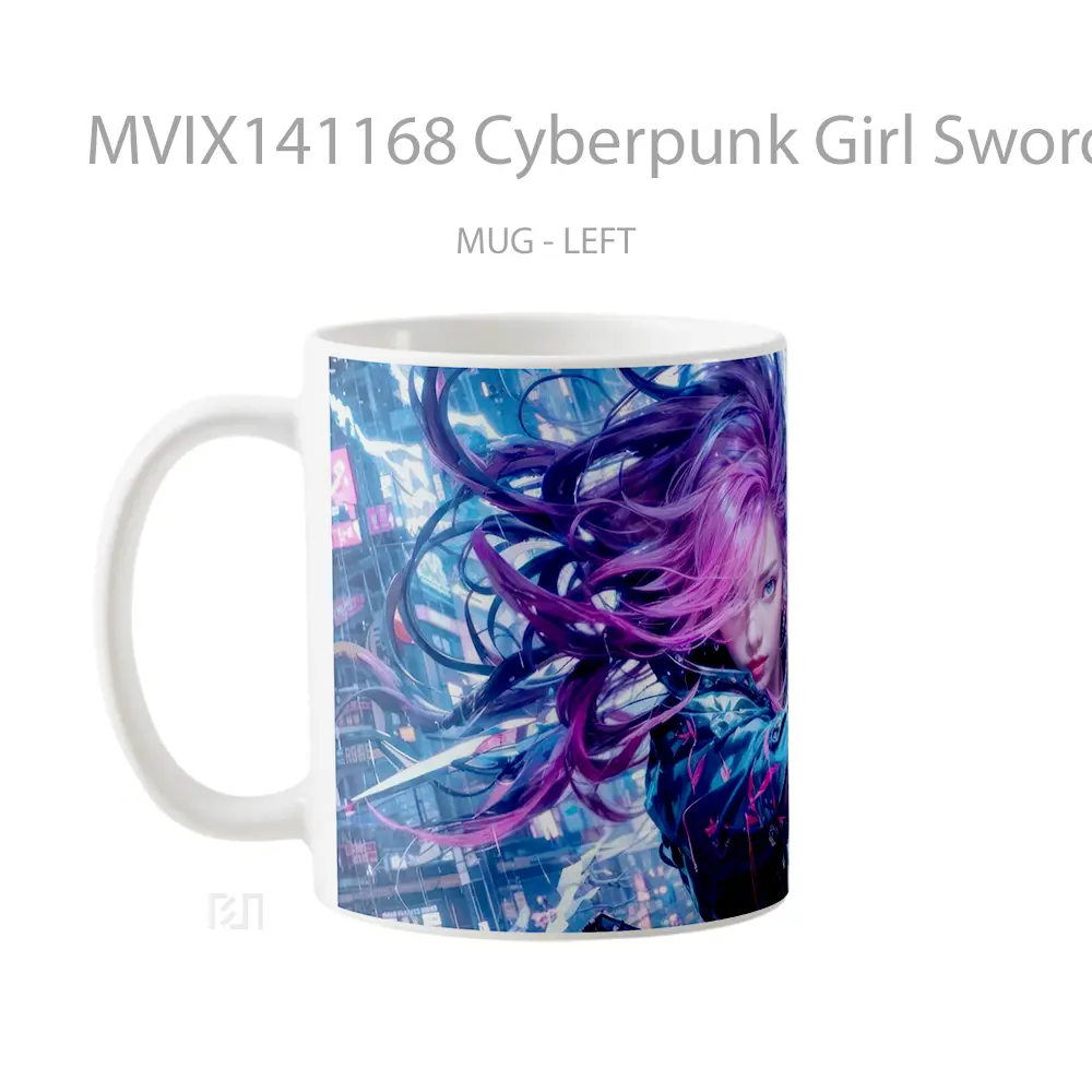 Mug Cyberpunk Girl Sword Sci Fi Gelas Keramik Unik - All-side / Desain