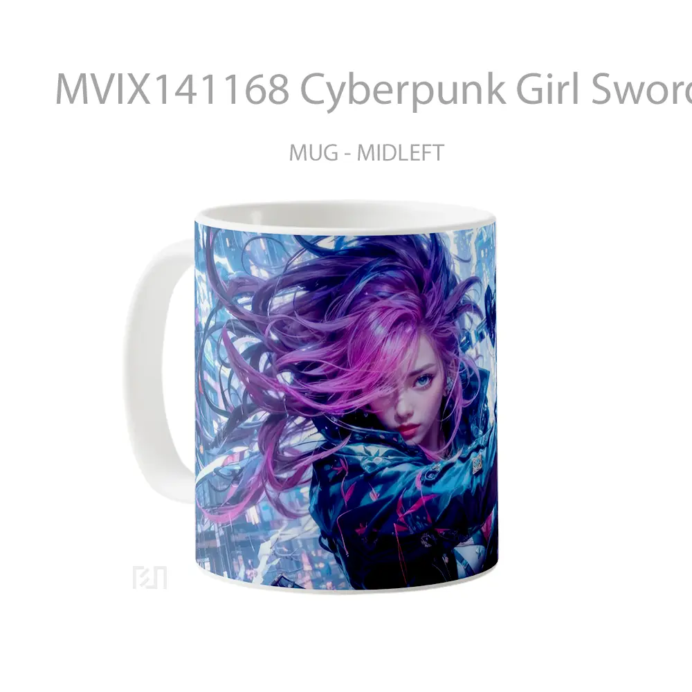 Mug Cyberpunk Girl Sword Sci Fi Gelas Keramik Unik - All-side / Desain